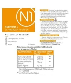 N1 Kurkuma + Schwarzer Pfeffer Kapseln Nahrungsergänzungsmittel -Pflegemittel Geschäft n1 kurkuma schwarzer pfeffer kapseln nahrungsergaenzungsmittel 90 stk 4260355840263 pack